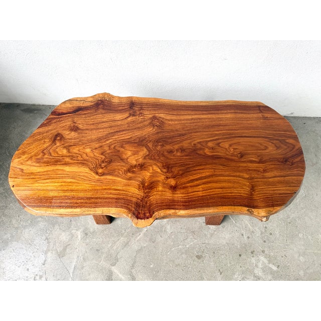 Wood Vintage French Brutalist Coffee Table in Walnut, 1970s For Sale - Image 7 of 18
