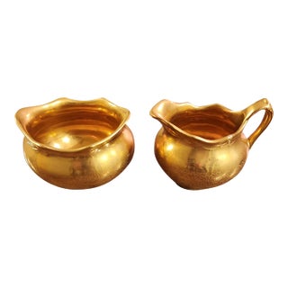 1950s Gold Porcelain Sugar Creamer Set Wheeling W Virginia For Sale