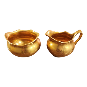 1950s Gold Porcelain Sugar Creamer Set Wheeling W Virginia