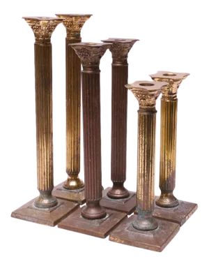 Vintage Patinated Brass Candlesticks - Set of 6