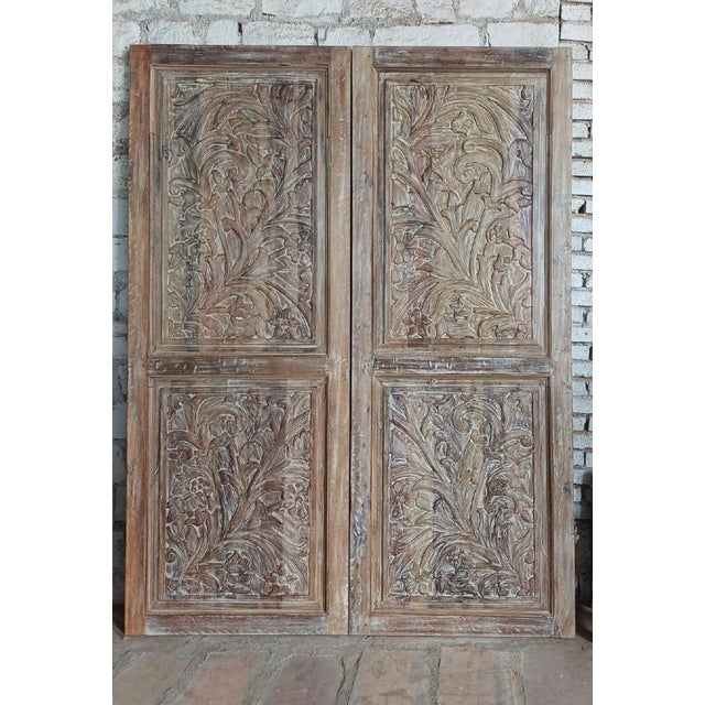 Mid-Century Modern Vintage Artistic Floral Carved Wood Double Barn Doors | Large Statement Doors 96x36 For Sale - Image 3 of 4