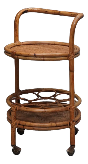 Mid-Century Italian Bamboo and Rattan Round Bar Cart, 1960s