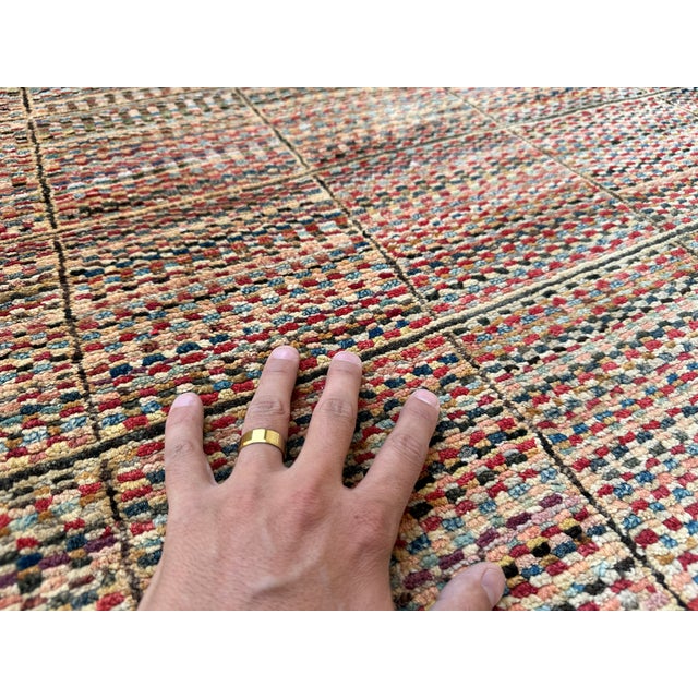 Textile Multicolor Checkered Stripe Hand-Knotted Wool Rug - 5'10" X 8'2" For Sale - Image 7 of 13
