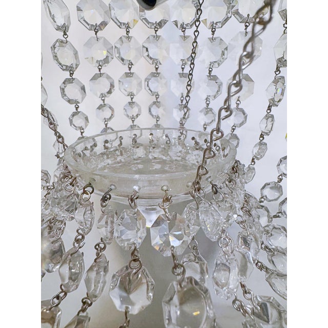 Metal Vintage Hollywood Regency Textured Florentine Brass Tiered Crystal Basket Chandelier For Sale - Image 7 of 9