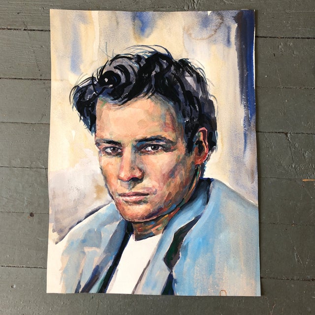 1970’s Modernist Male Portrait Watercolor Painting For Sale In Philadelphia - Image 6 of 6