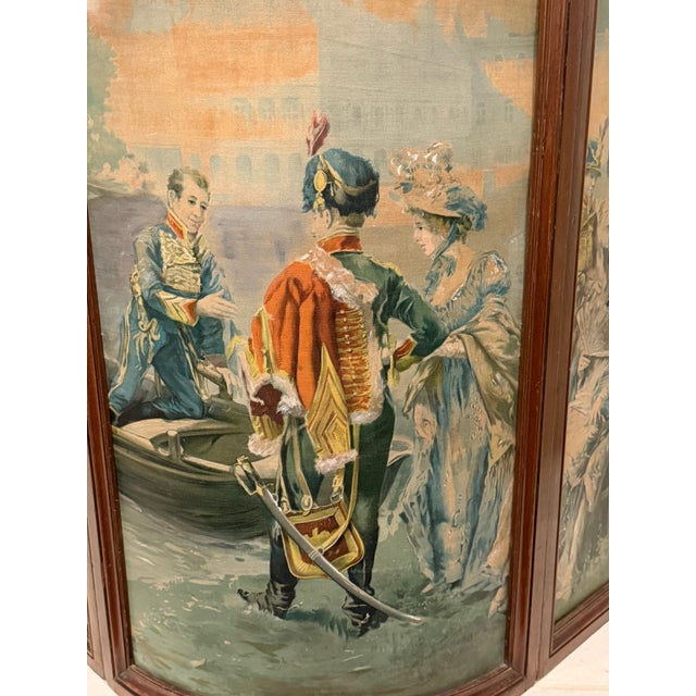 19th Century Napoleon III Style Three-Panel Painted Canvas Fireplace Screen For Sale - Image 9 of 15