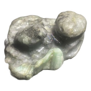Emerald Mineral Gemstone Carving of Two Frogs by Lilly Pad. For Sale
