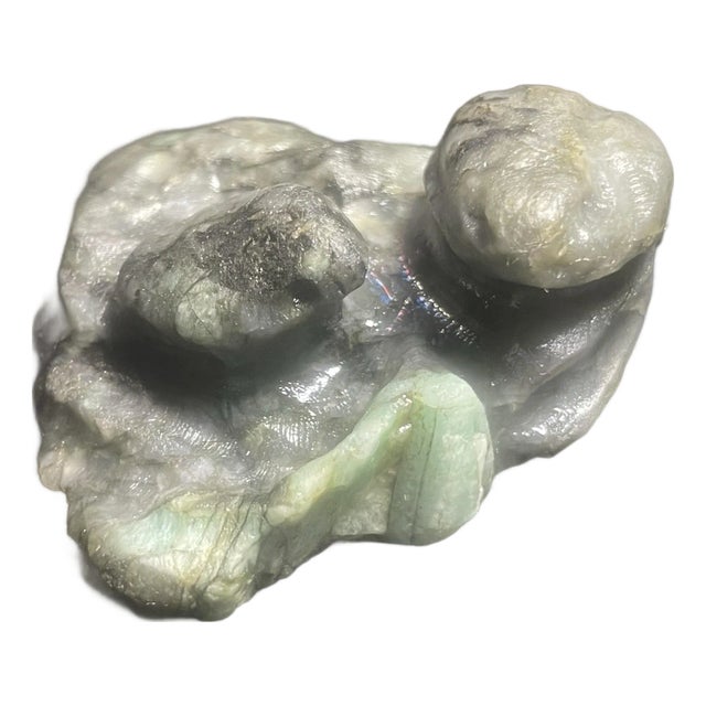 Emerald Mineral Gemstone Carving of Two Frogs by Lilly Pad. For Sale