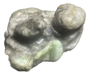 Emerald Mineral Gemstone Carving of Two Frogs by Lilly Pad.