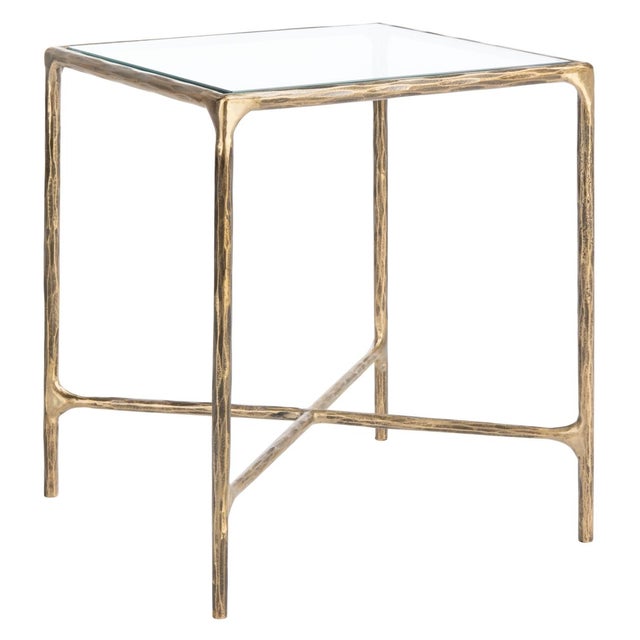 Jessa Metal Square End Table in Brass with Glass Top For Sale In Philadelphia - Image 6 of 7