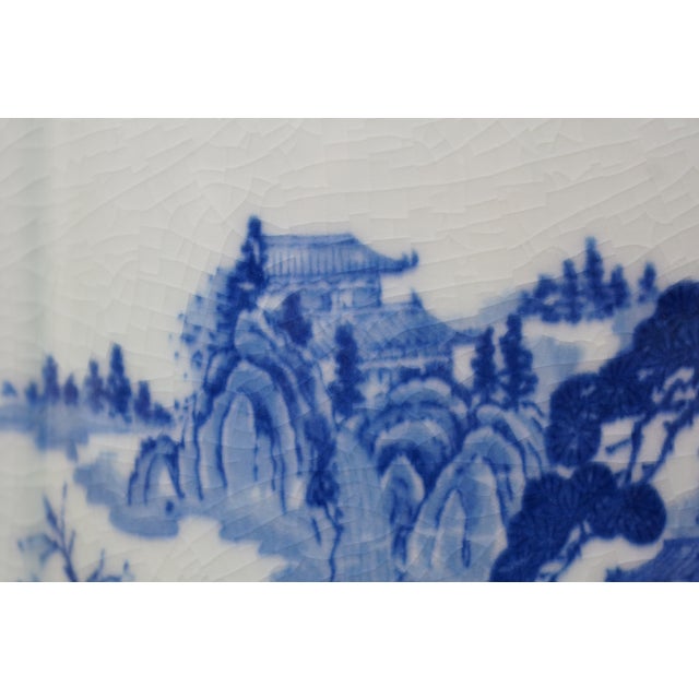 Chinese Chinoiserie Blue & White Pagoda Mountain Landscape Tea Caddy 11" For Sale - Image 14 of 16