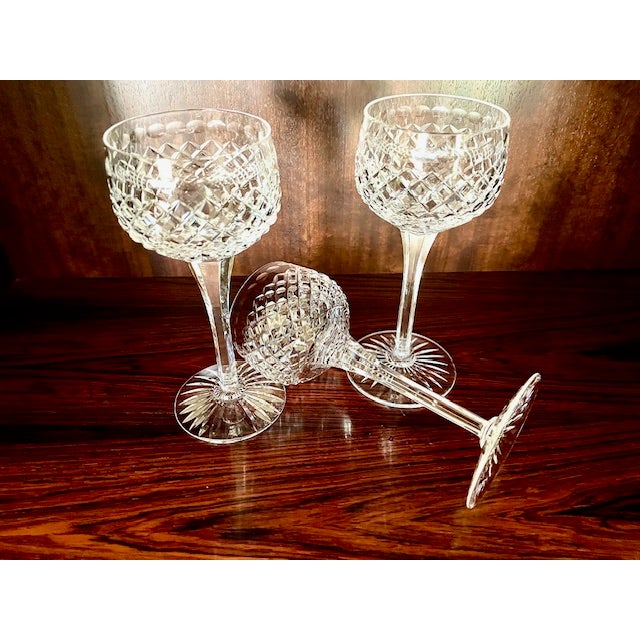 Mid-Century Modern 1970s Stuart Crystal Hock Wine Glasses Rare Hand Blown and Cut Hardwicke Pattern Set 10 For Sale - Image 3 of 10
