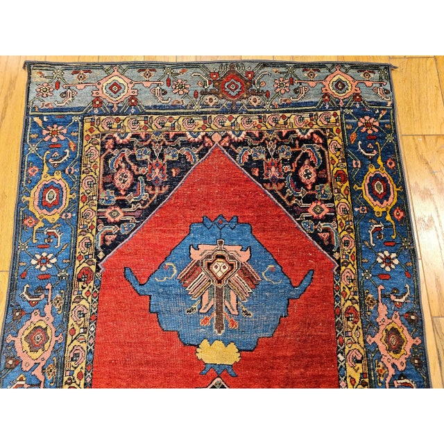 Vintage Persian Bidjar Gallery Rug, Hand-Knotted Wool, Geometric Pattern, Carnelian Red & Blue, 5x9 For Sale - Image 4 of 12