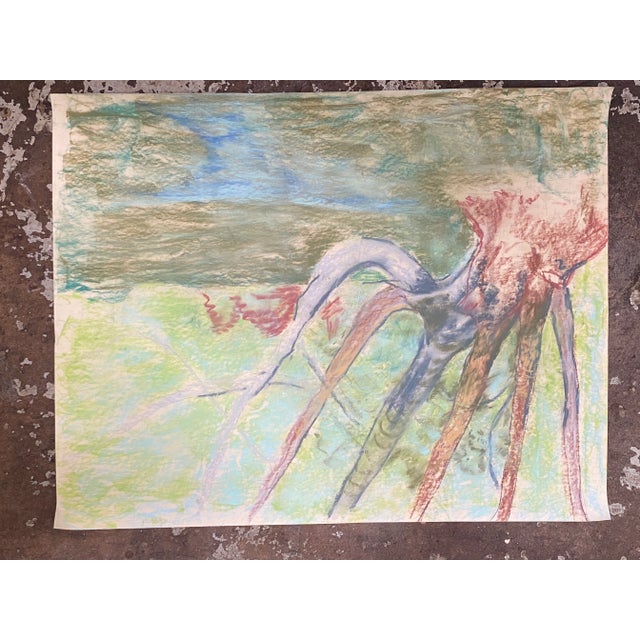 Pastel landscape on heavy paper of a garden or park scene. Unsigned.