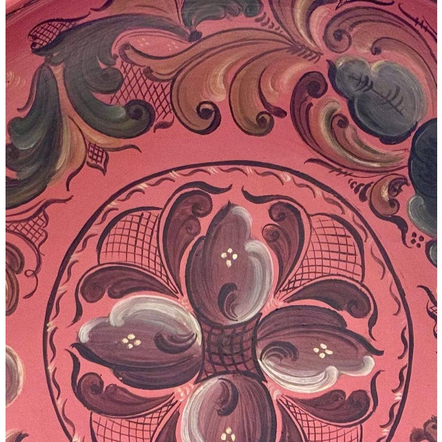 Wood Large Vintage Norwegian Rosemaling Hand-Painted Wooden Bowl, 15" For Sale - Image 7 of 10