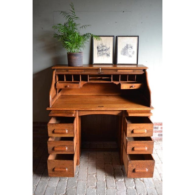 Antique Oak Roll-Up Desk and Office Chair, Set of 2 For Sale - Image 3 of 17