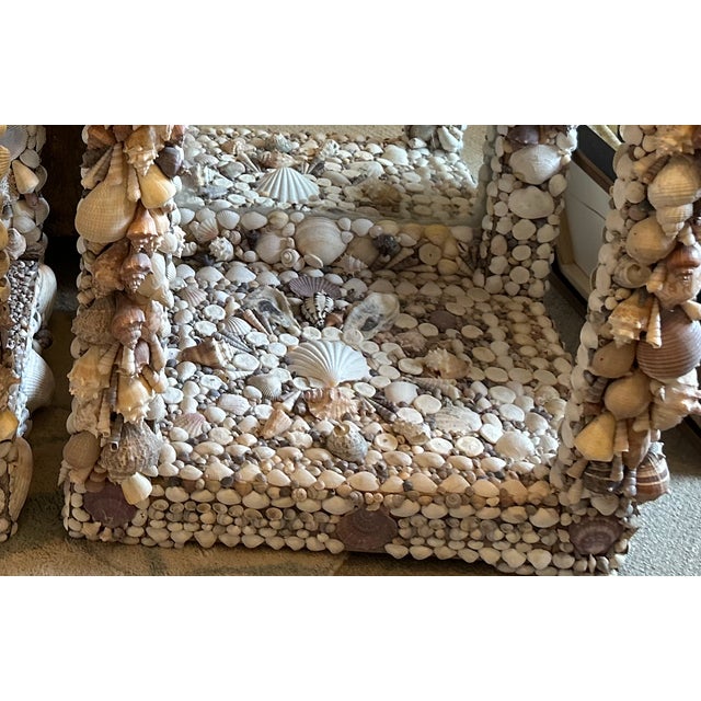 Beige Pair of Italian Baroque Grotto Style Mirrored Console Seashell End Tables For Sale - Image 8 of 10