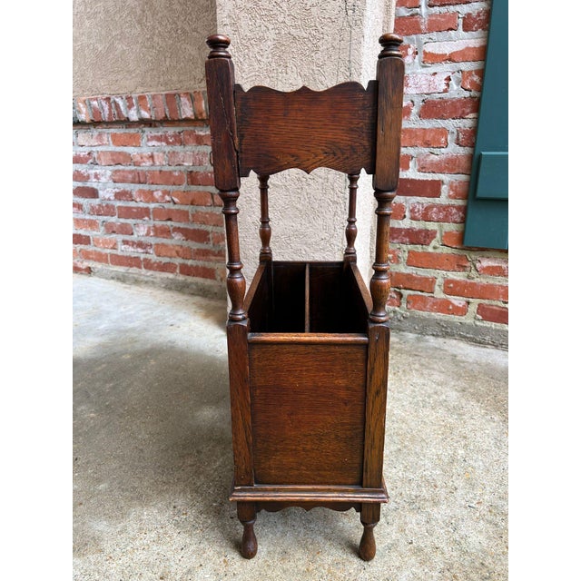 Wood Antique English Tiger Oak Canterbury Bookstand Music Magazine Bookshelf C1900 For Sale - Image 7 of 18