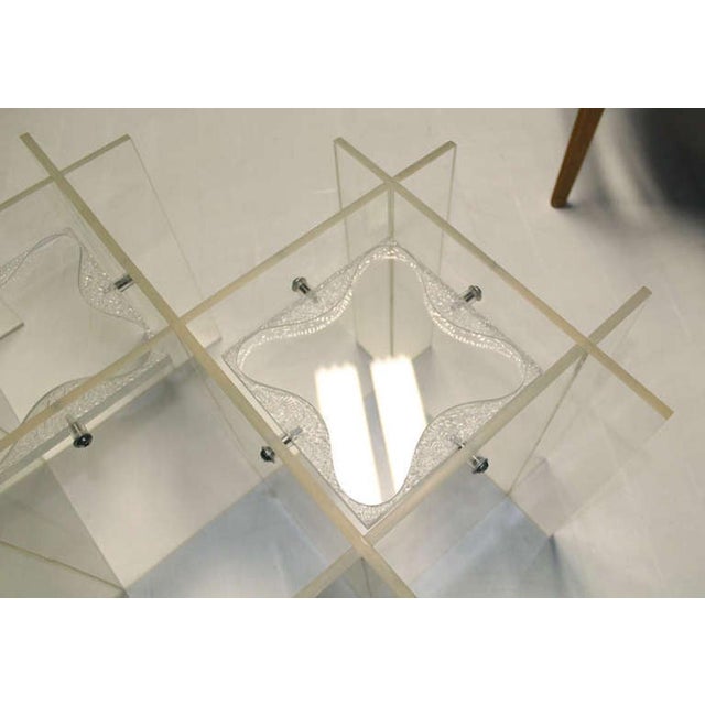 Mid-Century Modern Long Rectangular Lucite Base Glass Top Coffee Table For Sale - Image 9 of 10