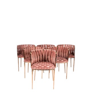 Modern Milano Rose Velvet and Gold Dining Chairs - Set of 6 For Sale