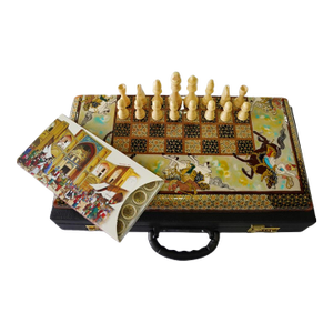 Handcrafted Chess & Backgammon Set With Polo Miniature Painting – Marquetry Game Board by Pilardi