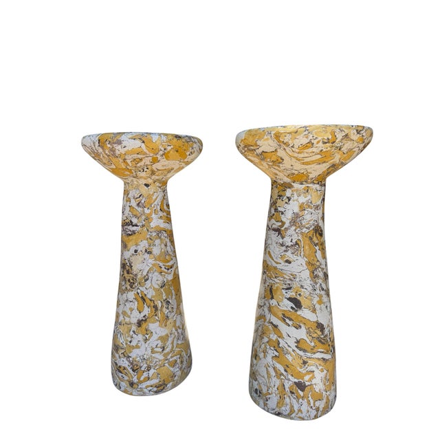 Stunning Artisan-Made Scagliola Faux Giallo Tigrato Drink Tables. Discover the beauty of ancient craftsmanship with these...