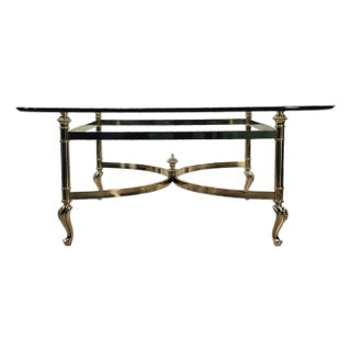 La Barge Attributed Italian Square Glass & Brass Coffee Table Cabriole Footed Legs 38.5" For Sale