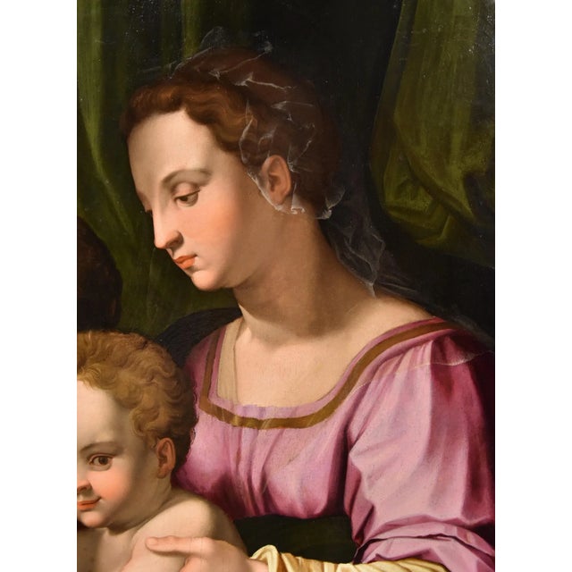 Agnolo di Cosimo alias Il Bronzino, Holy Family with Madonna & St John, 1550s, Oil on Panel For Sale - Image 3 of 18