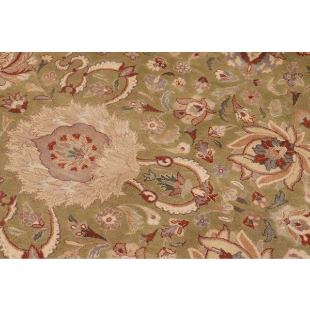 Floral Kashan Pak-Persian Green/Tan Wool Rug - 10'2'' X 13'9'' For Sale - Image 4 of 8