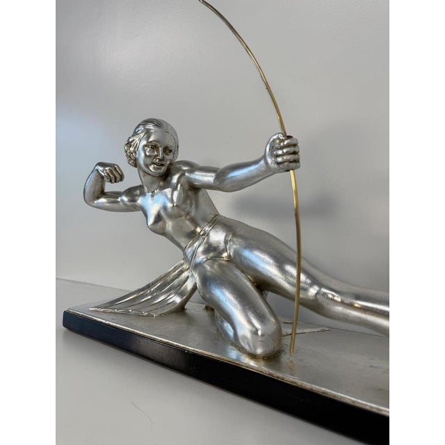 Black Salvatore Melani, Art Deco Diana the Huntress Sculpture, Silver Leaf Sculpture, 1930s For Sale - Image 8 of 13