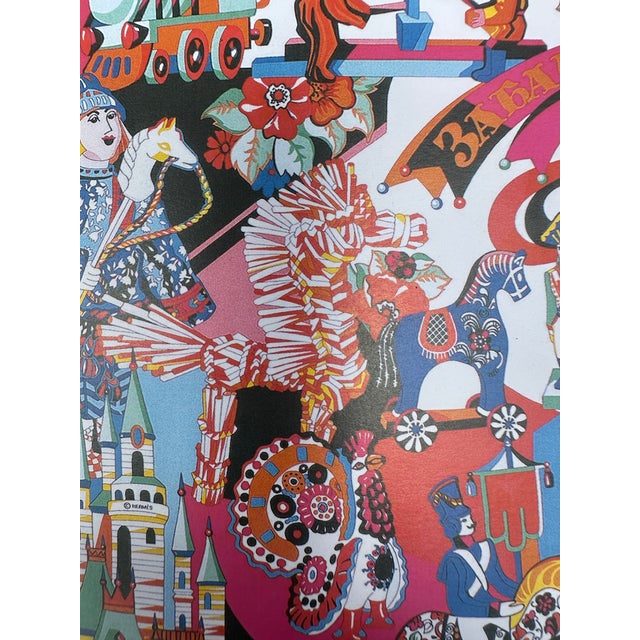 Hermès Vintage Framed Authentic Original Hermès Art Advertisement Lithograph Featuring Hermès Zabavushka Scarf For Sale - Image 4 of 8