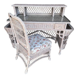 Henry Link Wicker Desk With Chair From the Smithsonian Collection - Set of 3 For Sale