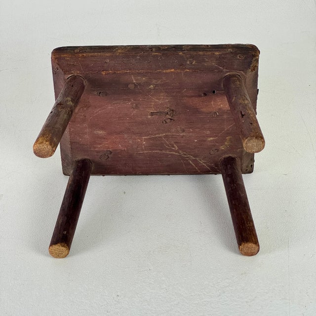 Exquisite Patina on Small Primitive Antique Wood Stool/Table, Salesman Sample For Sale - Image 11 of 11