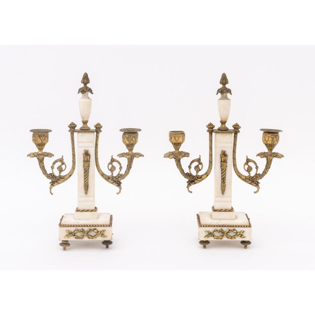 Louis XVI Style Marble and Bronze Clock and Candelabra Set, Late 19th Century For Sale - Image 16 of 18