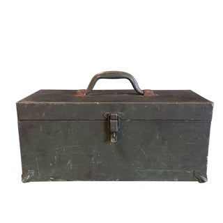 Vintage Army Green Tool Box For Sale