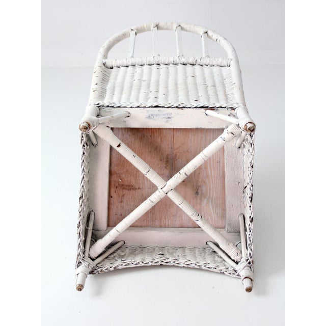 Antique White Wicker Lounge Chair With Floral Cushions For Sale - Image 17 of 17
