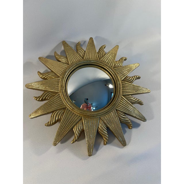 Art Deco Vintage French Style Gold Convex Sunburst Wall Mirror For Sale - Image 3 of 11