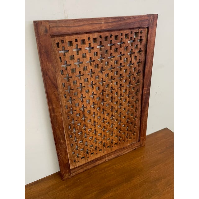 Vintage Hand-Carved Wooden Lattice Panel Wall Art Decorative Architectural Panel For Sale - Image 4 of 11