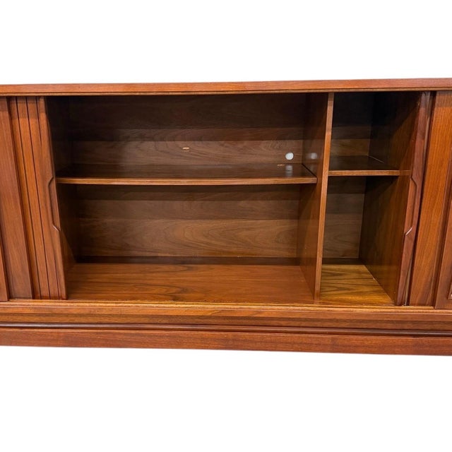 Wood Mid-Century Modern Tambour Walnut Media Cabinet Sideboard - Refinished! For Sale - Image 7 of 8