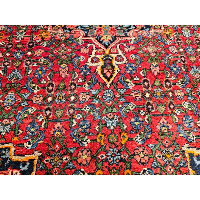 Vintage Persian Bidjar Rug, Hand-Knotted Wool, Geometric Medallion Pattern, Red & Navy, 3x4 For Sale - Image 14 of 16