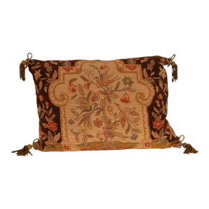 Antique French Needlepoint Pillow Throw Cushion Antique Animal Medallion