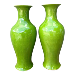Vintage Crackle Glaze Ceramic Vases - A Pair