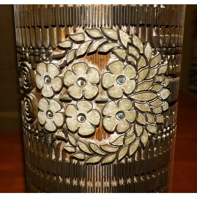 Vintage Pair Wallpaper Printing Roller Table Lamps Antique Roller Cylinder Lamps For Sale - Image 12 of 16