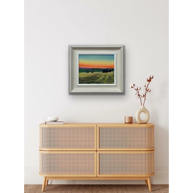 Hay Bales in Devon at Summer Sunset in the English Countryside by British Artist, 2024, Framed For Sale - Image 6 of 12