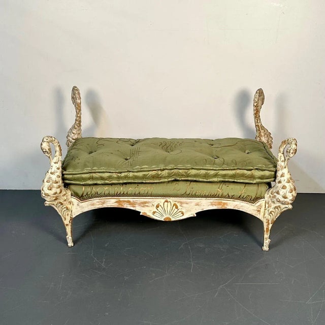 Maison Jansen Hollywood Regency Swan Bench / Daybed by Maison Jansen, Hand Carved, Distressed For Sale - Image 4 of 13