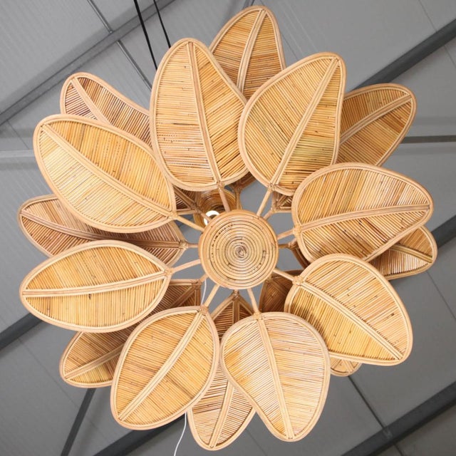 Vintage Rattan Leaf Chandelier For Sale - Image 3 of 11