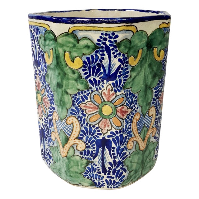 Late 20th Century Mexican Hand-Painted Ceramic Bin For Sale