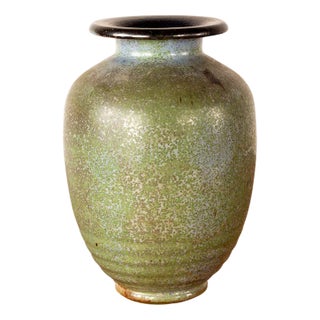 Art Deco Vase in Speckled Green Glazed Stoneware from Roger Guérin, 1930s For Sale