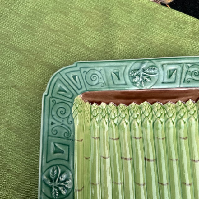 Rustic European 1970s Hand Painted Stoneware Asparagus Tray For Sale - Image 3 of 10