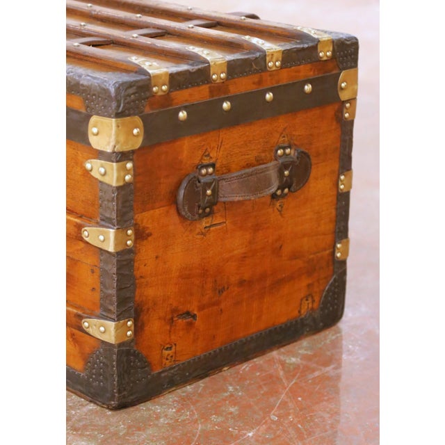 19th C. French Parisian Travel Trunk Coffee Table With Brass and Iron Hardware For Sale - Image 11 of 16
